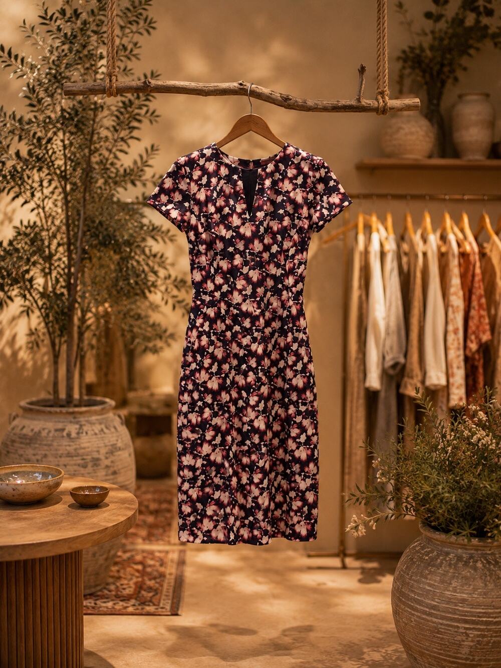 Banana Republic Floral Sheath Dress Size 6 Pink White V-Neck Career Cap Sleeve